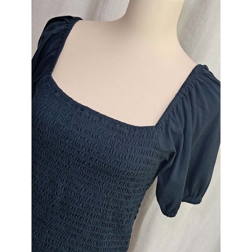 J.Crew Smocked Broken In Jersey Cropped Top Dark Blue AY449 Size M NWT - Picture 4 of 9